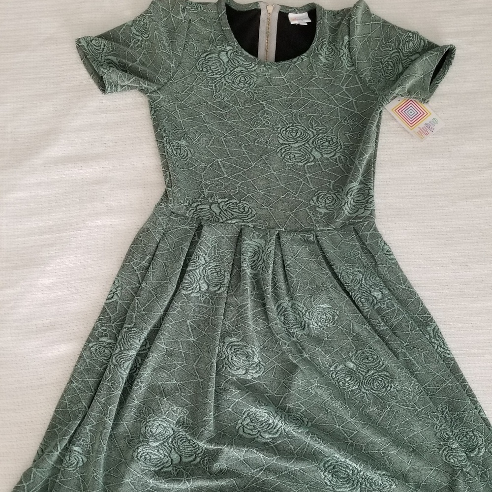 Lularoe Amelia Green Silver Floral M
